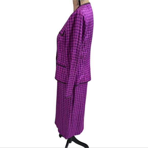 Adrianna Papell Elegant Purple Houndstooth 100% Silk Vintage Skirt Suit 10 P PET - Picture 3 of 12
